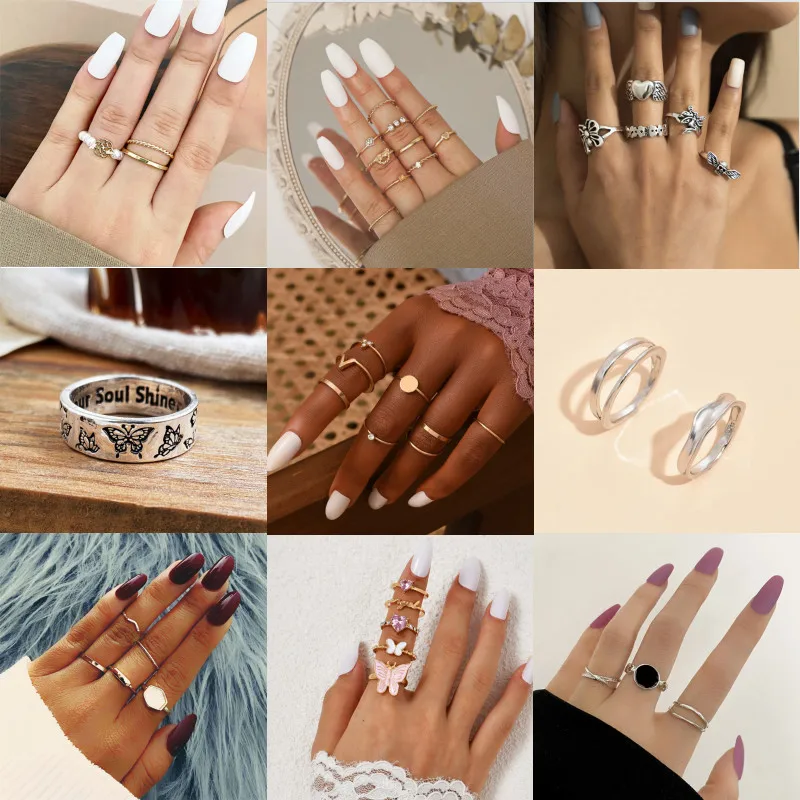 

Vintage Pearl Butterfly Ring Set for Women Punk Personality Finger Ring Gifts