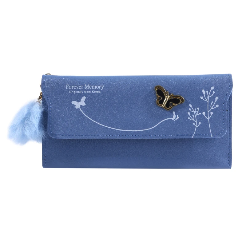 

Fashionable Women Long Wallets Pure Color Wool Ball Bow Clutch Bag Women's Long Bag Card Bag Coin Purse Long Wallets