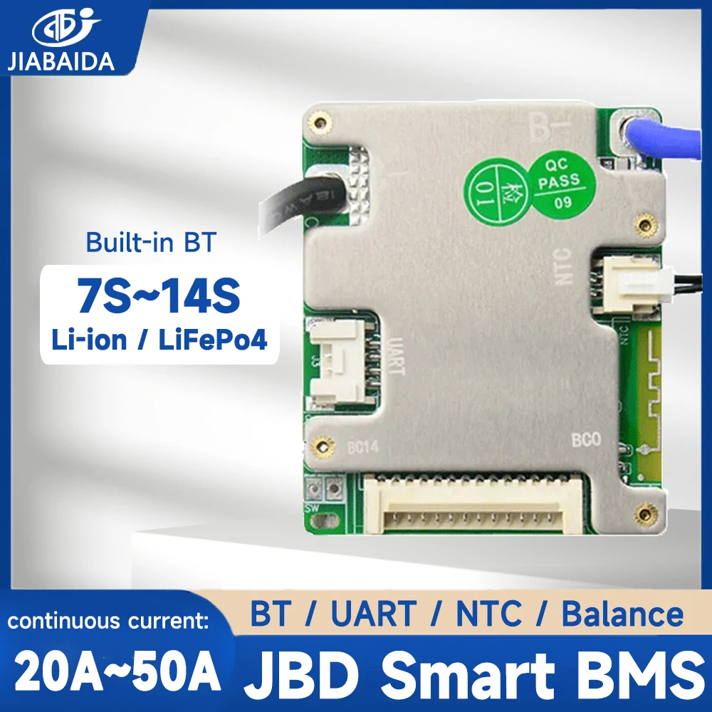 JBD BMS 7S-14S 8S 24V 10S 12S 13S LiFePo4 Литий-ионный аккумулятор 20A-50A Непрерывный ток заряд