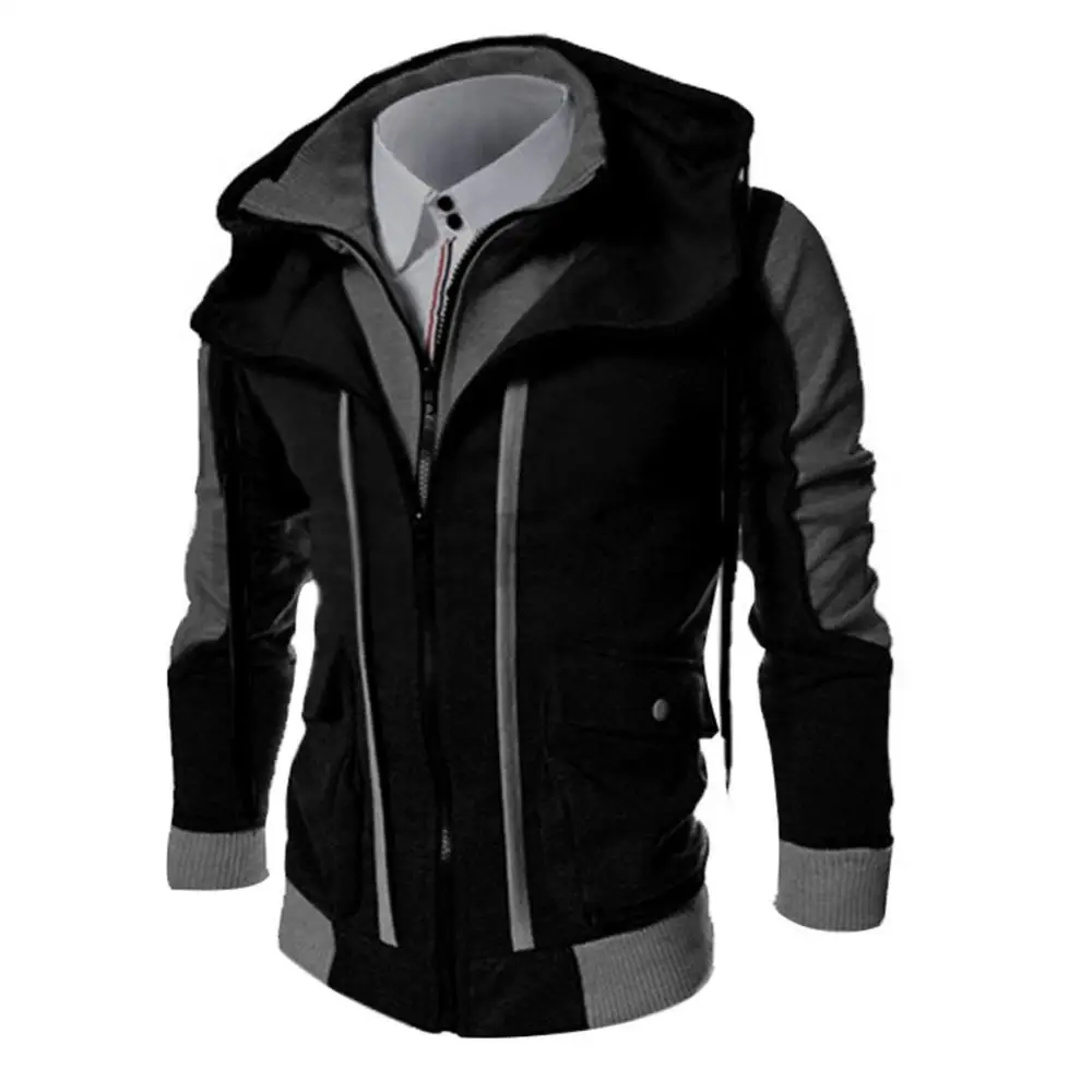 

Men's Jacket Autumn Winter Zip Hooded Thick Warm Fake Two Pieces Sports Sweatshirt Coat For Cold Days Outdoor Survival Wear