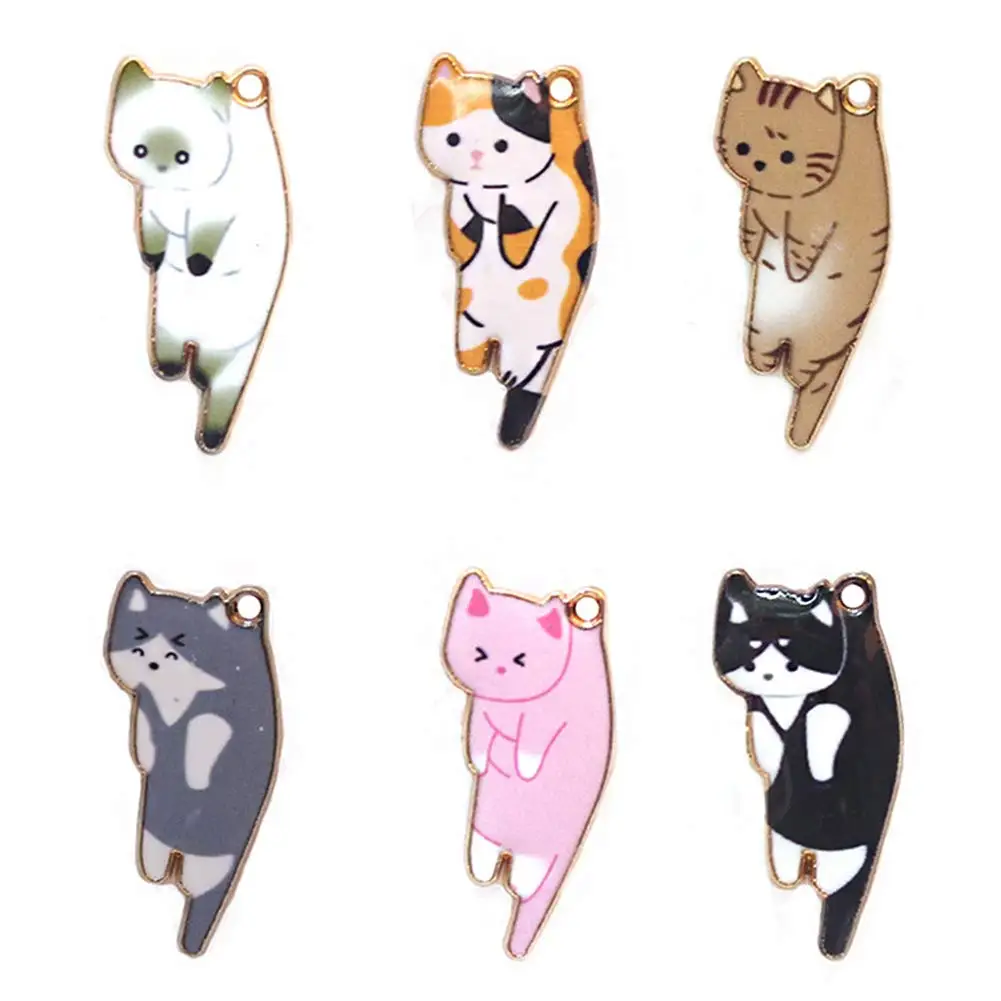 12Pcs 6 Types Enamel Cat Charms Alloy Bracelets DIY Black Purple Pink Jewelry Making Charms Metal Necklace Charms Cat Craft