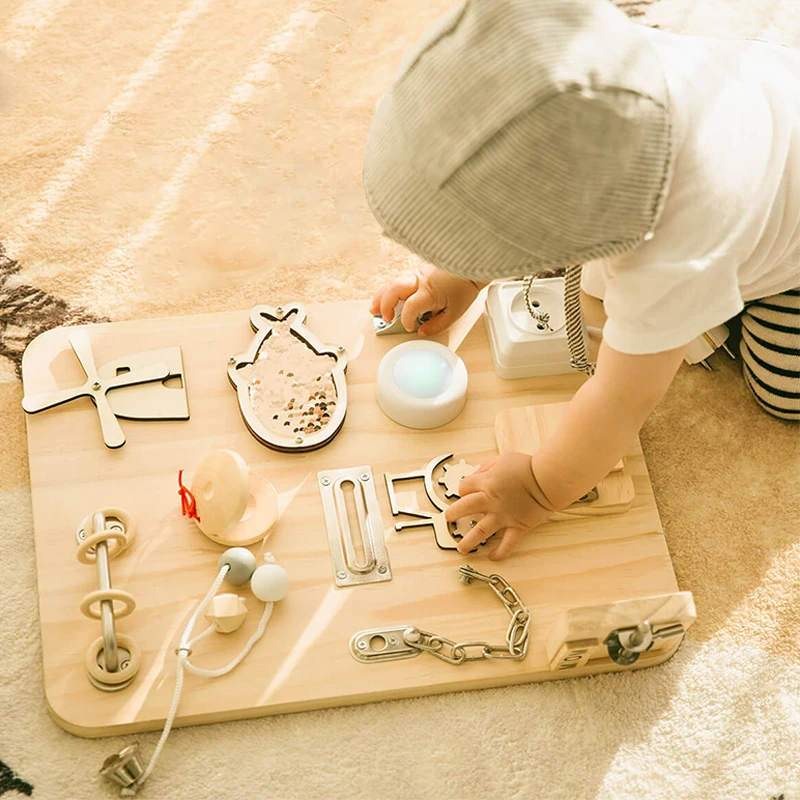 

Kid Busy Board Accessories Montessori Early Education Teaching Aids Zipper Shoelace Windmill Wooden Busyboard Elements Toys