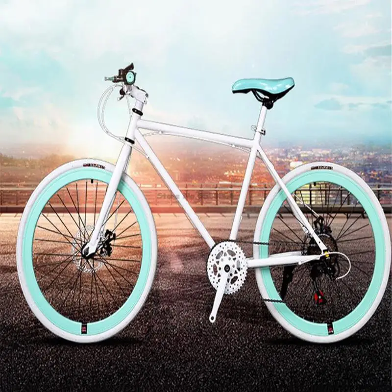 Bicycle 24 Inch Ultra Light Portable Student Road Bike For Adults Variable-speed Color Solid Tires Manual Front Brake Bike