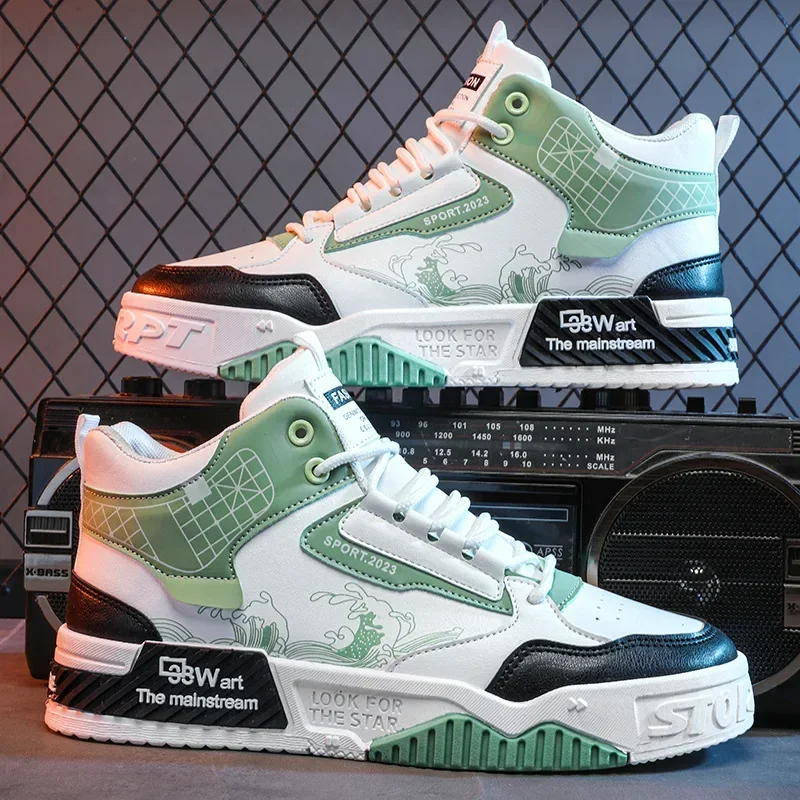 Мужские кроссовки модные высокие повседневные туфли на платформе со шнуровкой