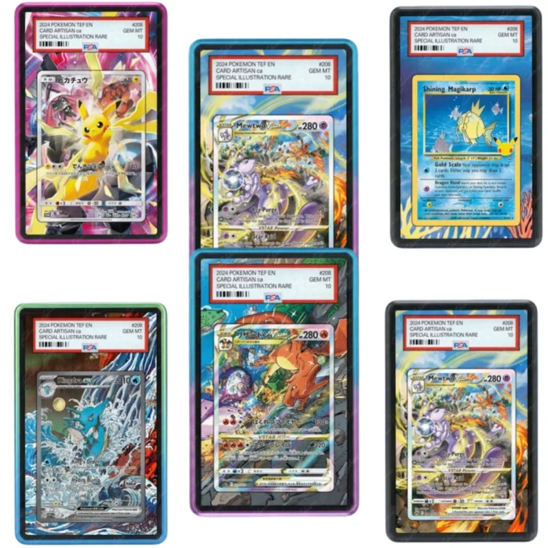 Фото Акриловый футляр для карт PTCG: Коробка для хранения коллекционных редких карт Mewtwo, Shining Magikarp, Kingdra, DIY-подставка для демонстрации PSA №1