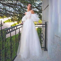 elegant halter neck a line wedding dresses for women bride dress puff sleeve lace button backless bridal gown vestido de novia