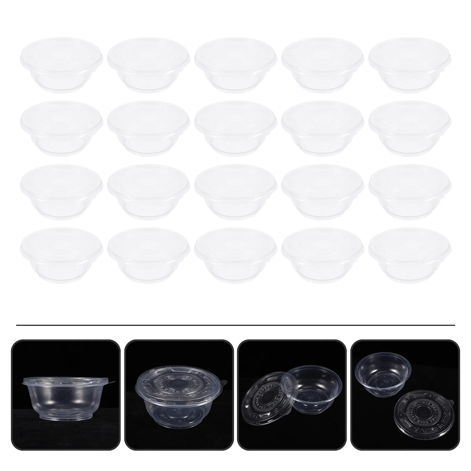 

50 Sets Round Bowl Lid Lunch Box Plastic Dessert Bowls Disposable Food Containers Small Lids Takeaway