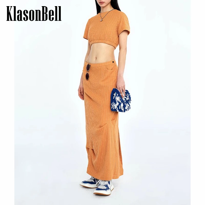 

5,16 KlasonBell модный короткий топ с круглым вырезом или длинная юбка с разрезом сзади для женщин