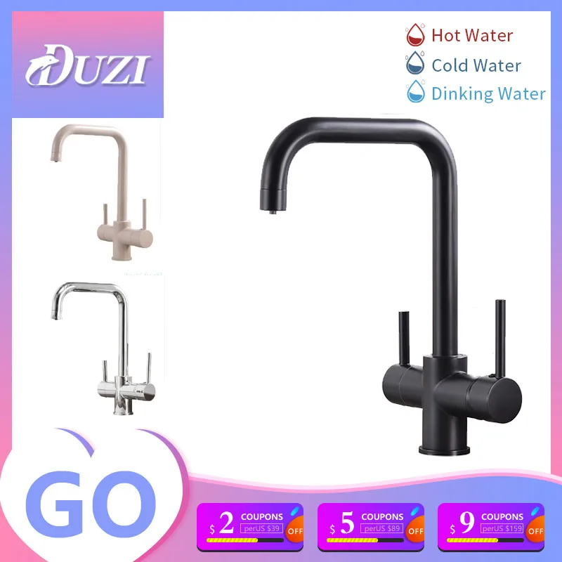 

Кухонные смесители для гурманов, смеситель для раковины с 3 направлениями, для очистки питьевой воды, для холодной и горячей воды, 2 в 1, гибки...