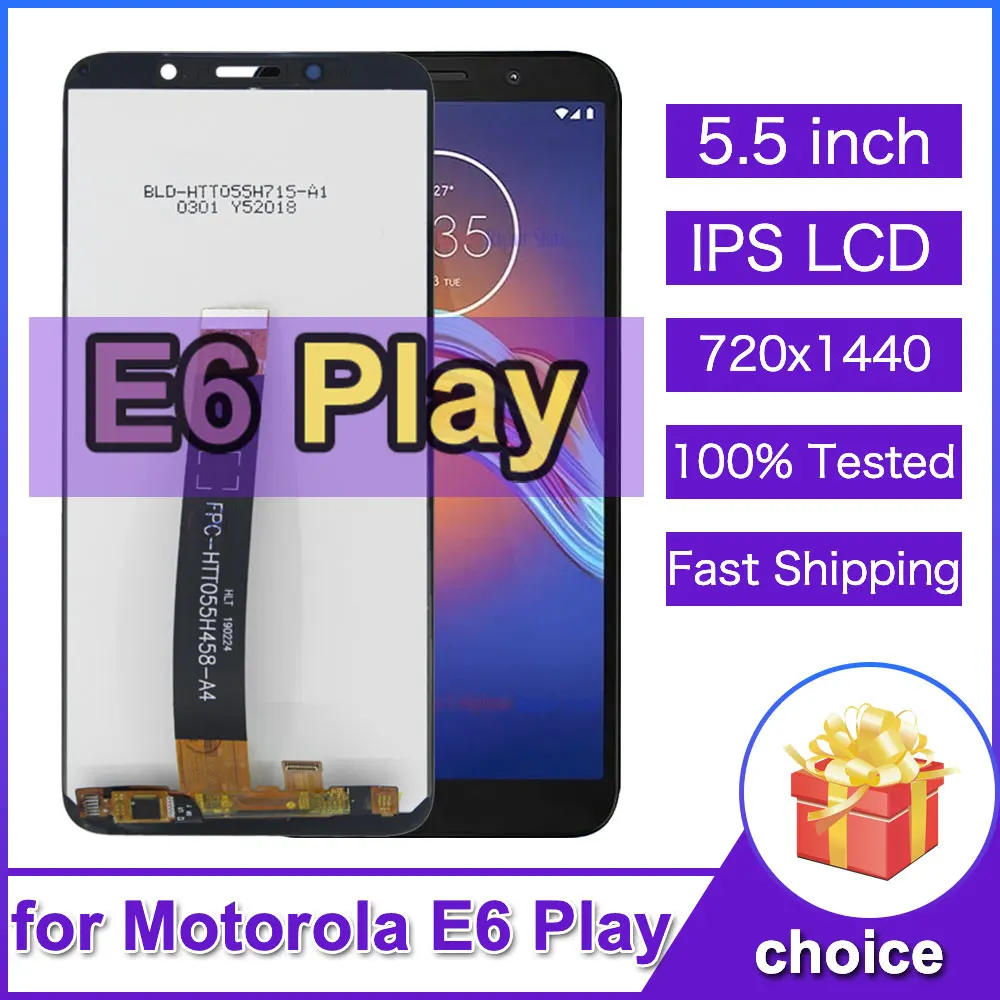 Фото 5,5-дюймовый протестированный ЖК-дисплей для Motorola E6 Play, сенсорный экран в сборе, замена дигитайзера для телефона Moto E6 Play XT2029 №1