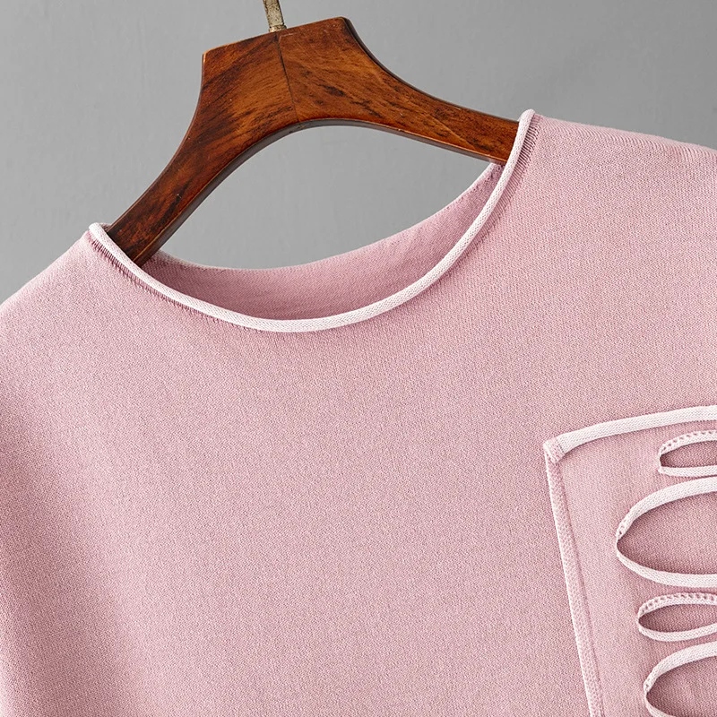 Женский Вязаный Комплект Из Двух Предметов Розовый С Короткими Рукавами И