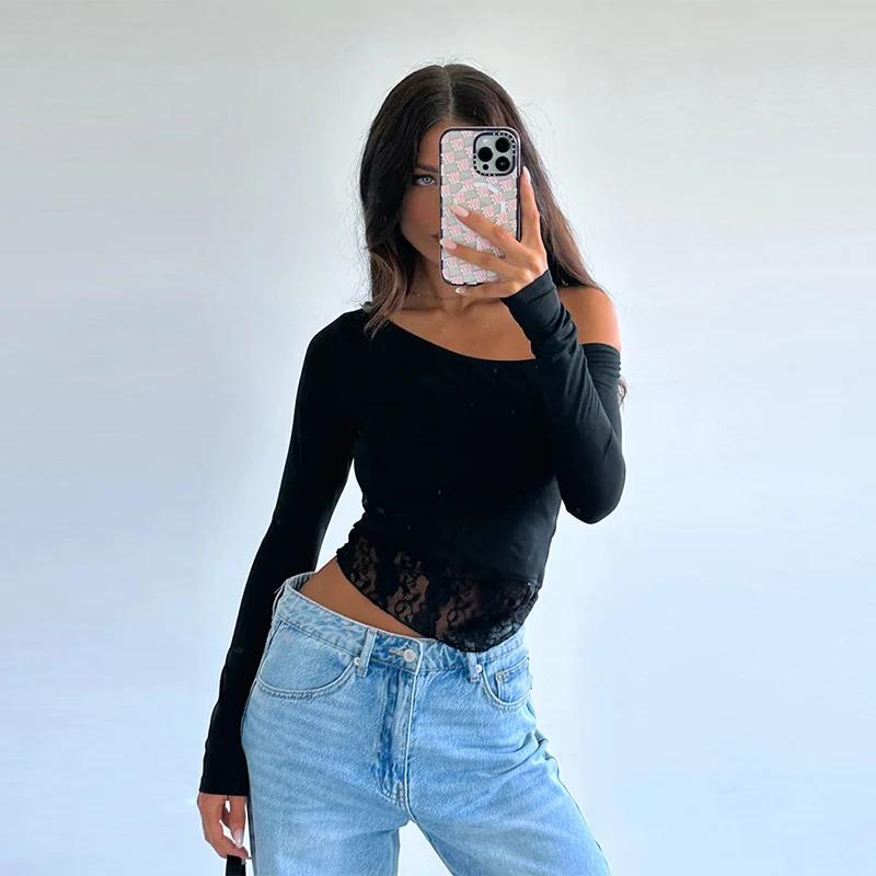 Женский Повседневный Приталенный Пуловер С Кружевным Подолом И Цветочным