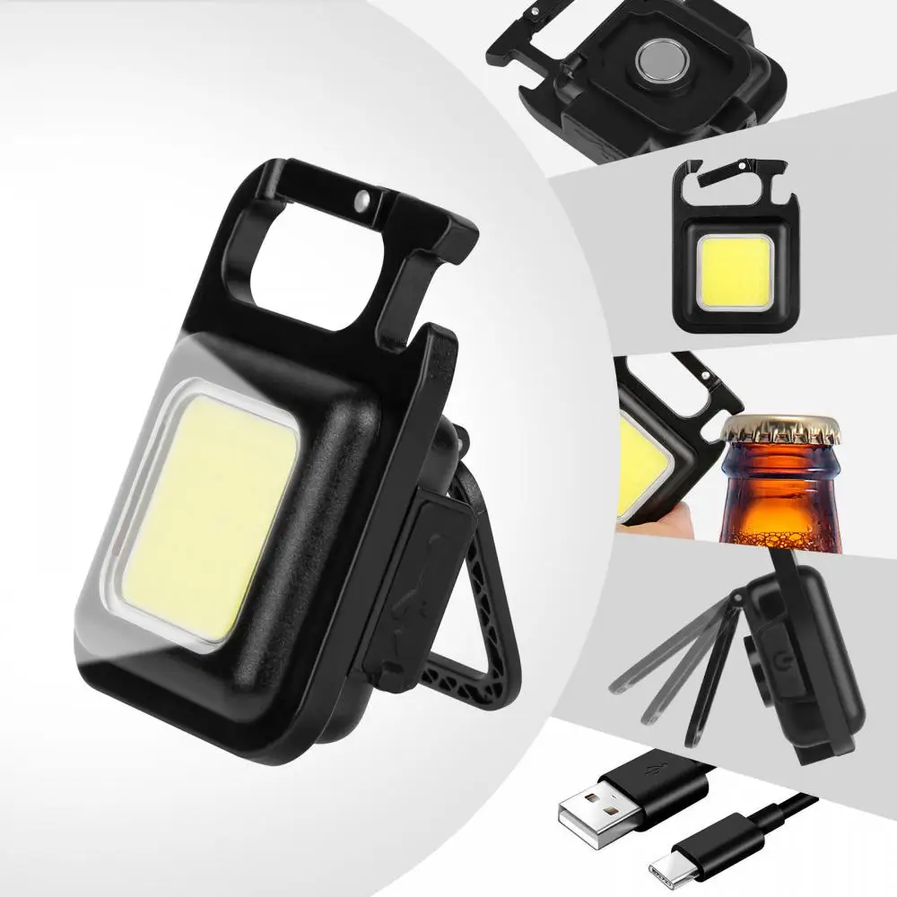 Mini LED Keychain Flashlight Work Light Portable Pocket Flashlight Keychains Rechargeable Lamp Light Outdoor Camping Corkscrew