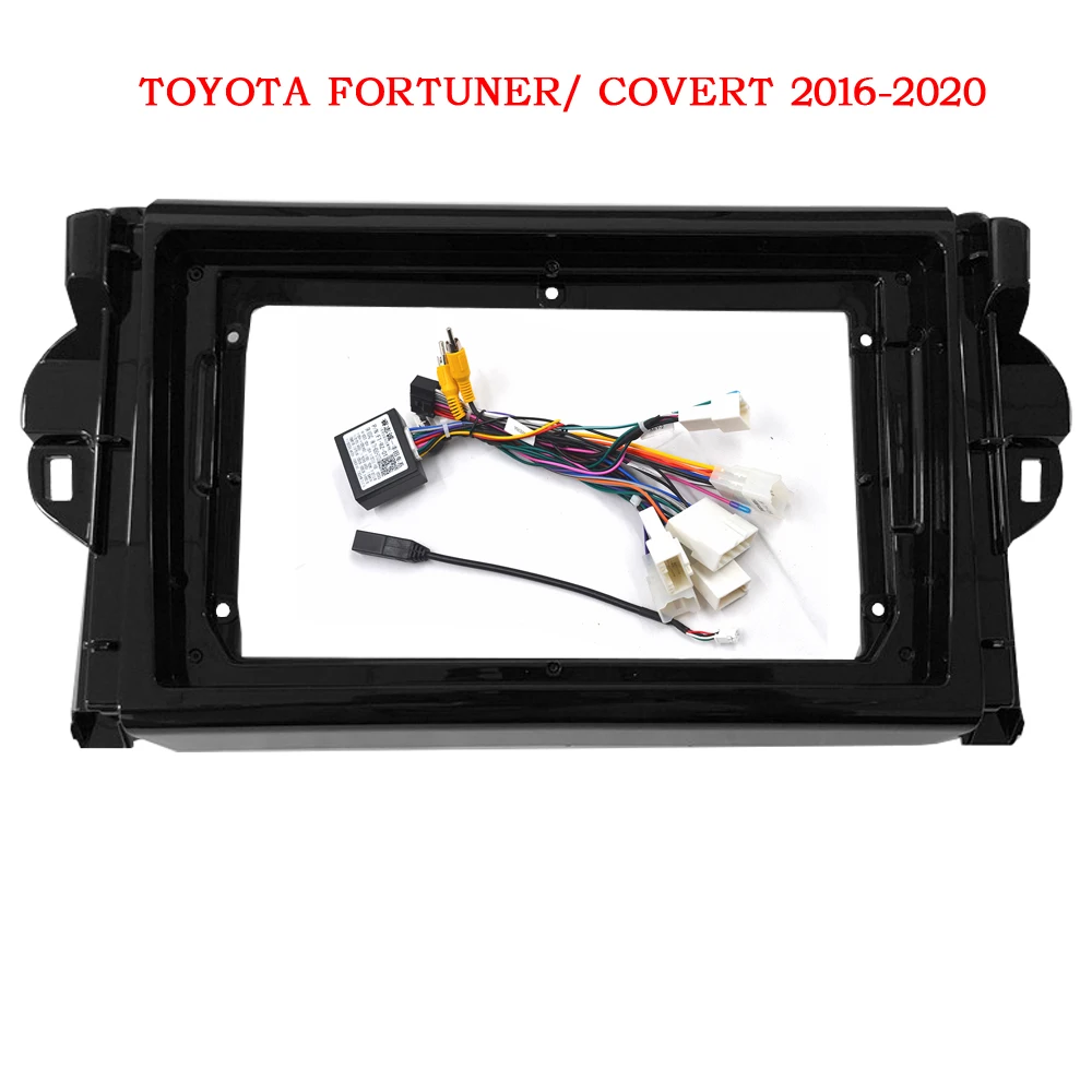 Фото Рамка автомобильного радиоприемника для Toyota Fortuner SW4 2015-2020 9-дюймовая 2DIN стерео панель жгут проводов шнур питания адаптер кабеля Canbus №1