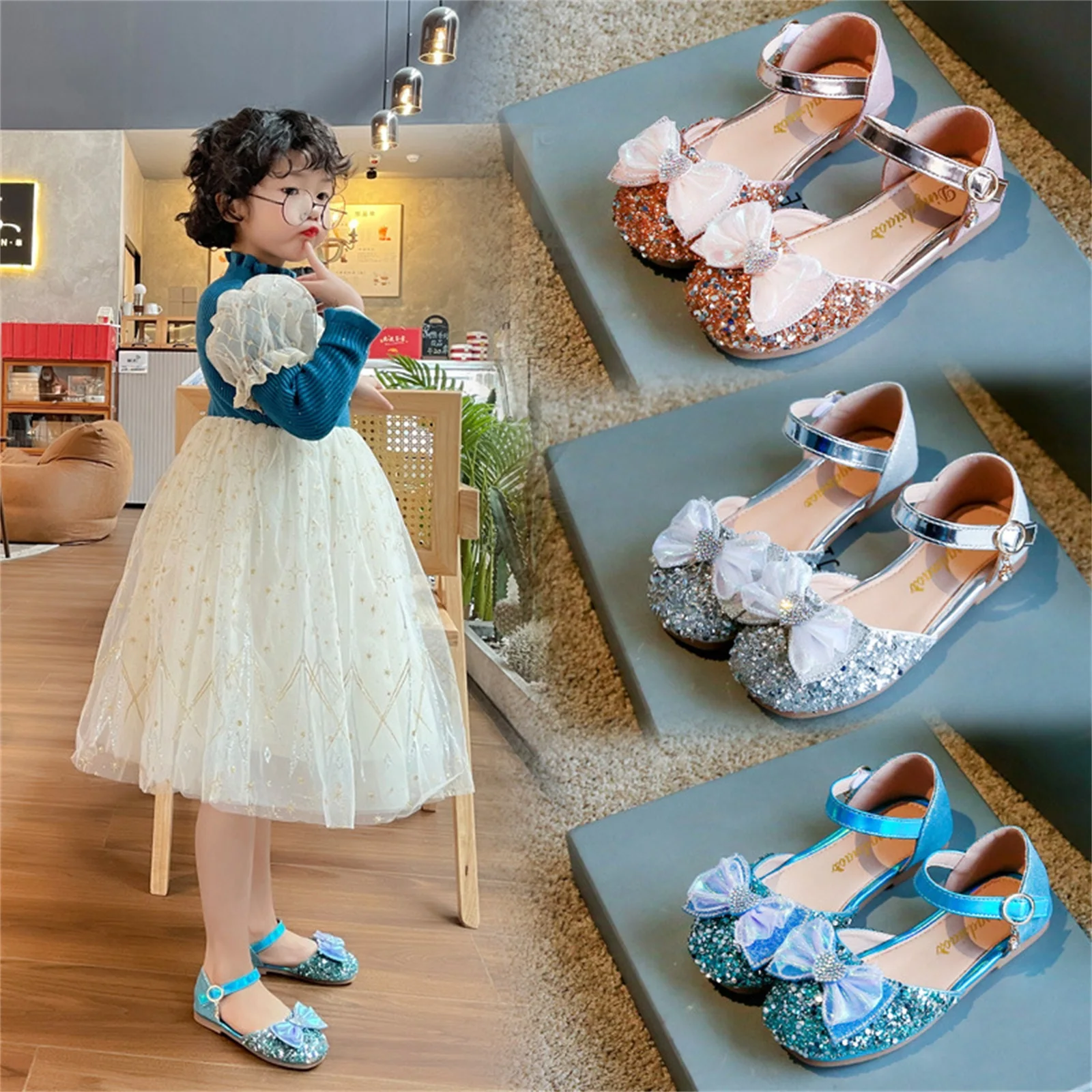 

Shoes Rhinestones Kids Shiny Summer Closure Embellished Baby Princess Girls Crystal Buckle Sandals Ring Bow Heart Toddler