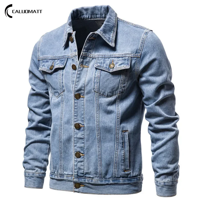 

NEW 2023 Blue Denim Jacket Casual Solid Color Slim Fit Men Jeans Jacket Lapel Single Breasted Fashion Hip Hop Jackets 4XL