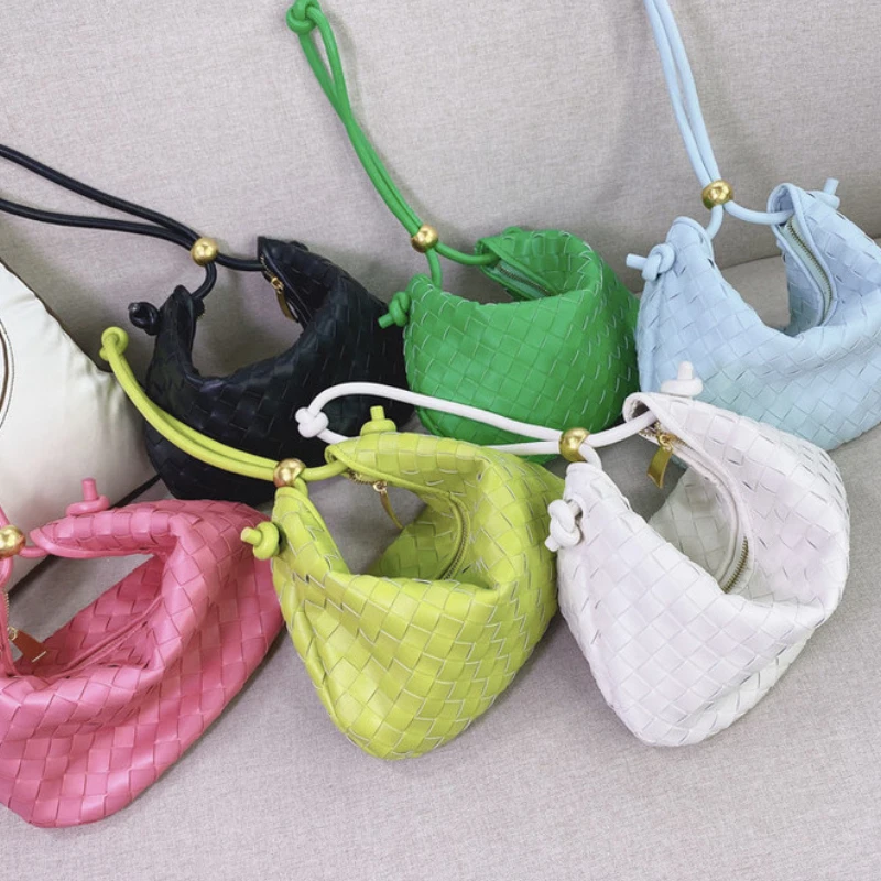 

2022 New Trendy Leather Metal Ball Woven Portable Shoulder Armpit Knotted Bags Fashion Women Tote Retro Hand Bag Dumpling Bags