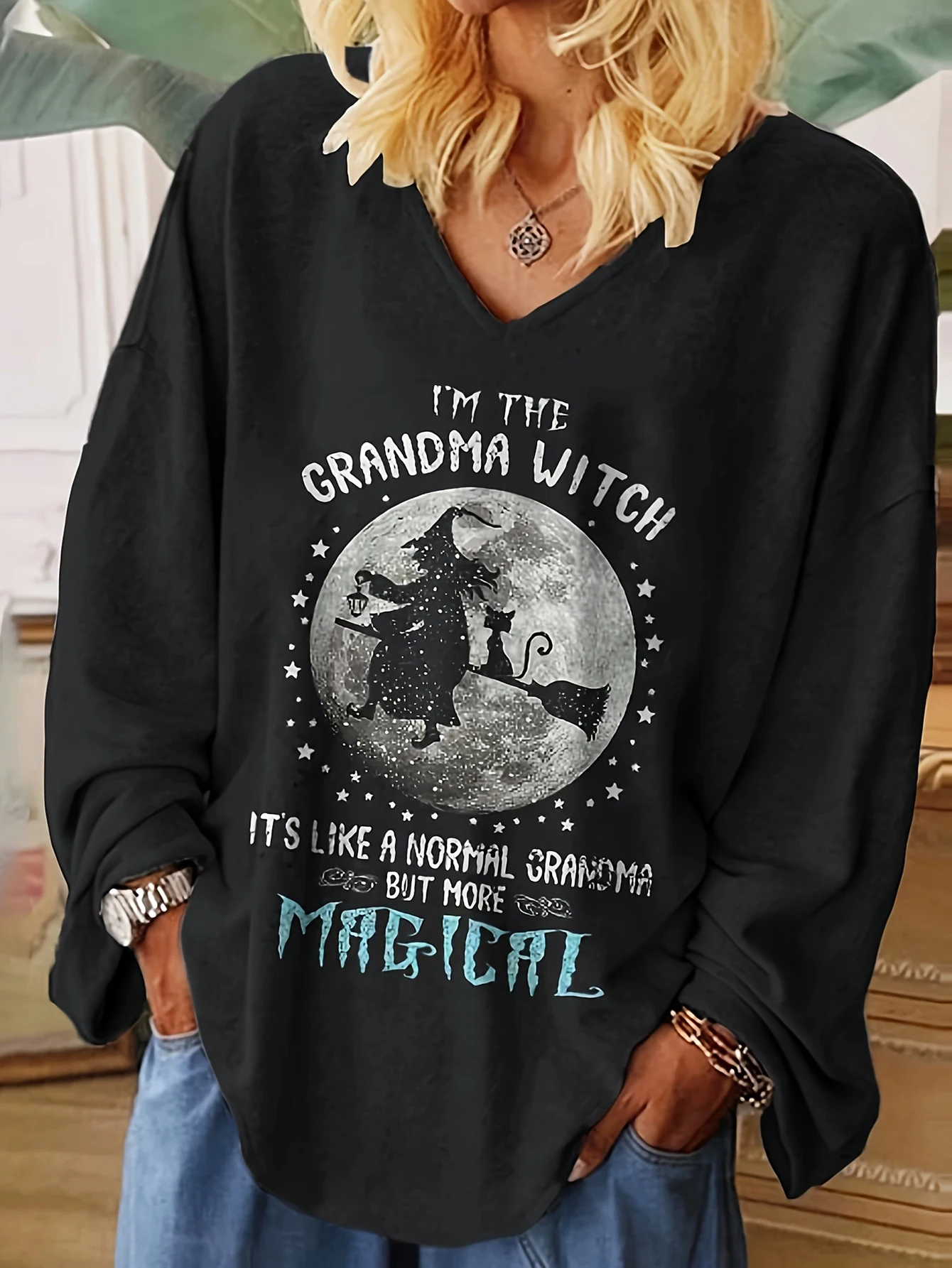 Amikast осень-зима большой размер женский свободный пуловер с длинным рукавом