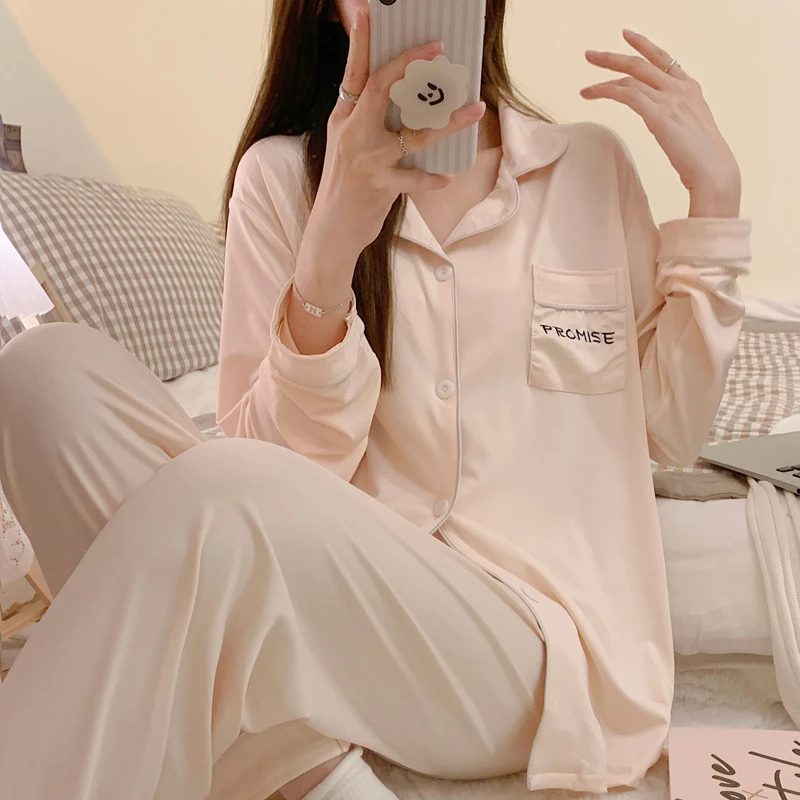 CAIYIER Sweet Winter Sleepwear Girls Kawaii Korean Nightwear Women Long Sleeve Top + Trsouers Soft Pajamas Set Chic Homewear