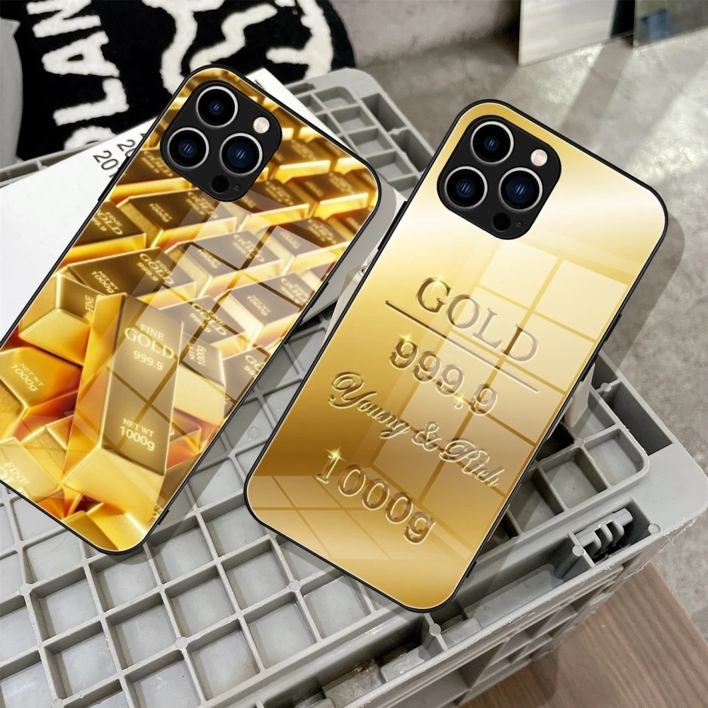 Switzerland Fine Gold Phone Case Tempered Glass For IPhone 16 15 14 13 12 Pro Max Plus Samsung S24 S23 A55 A54 Covers