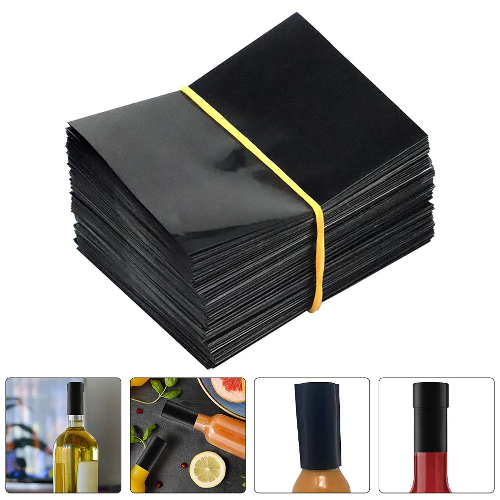 

Black Shrink Bands- 100 Black Perforated Heat Shrink Wrap Sealer- Shrink Band for Hot Sauce Bottles and Beverage Bottles,