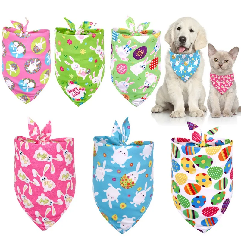 

Dog Bandana Rabbit Easter Patterns Cat Puppy Kerchief Bibs Neckerchief Scarf Dog Saliva Towel Pet Accessories