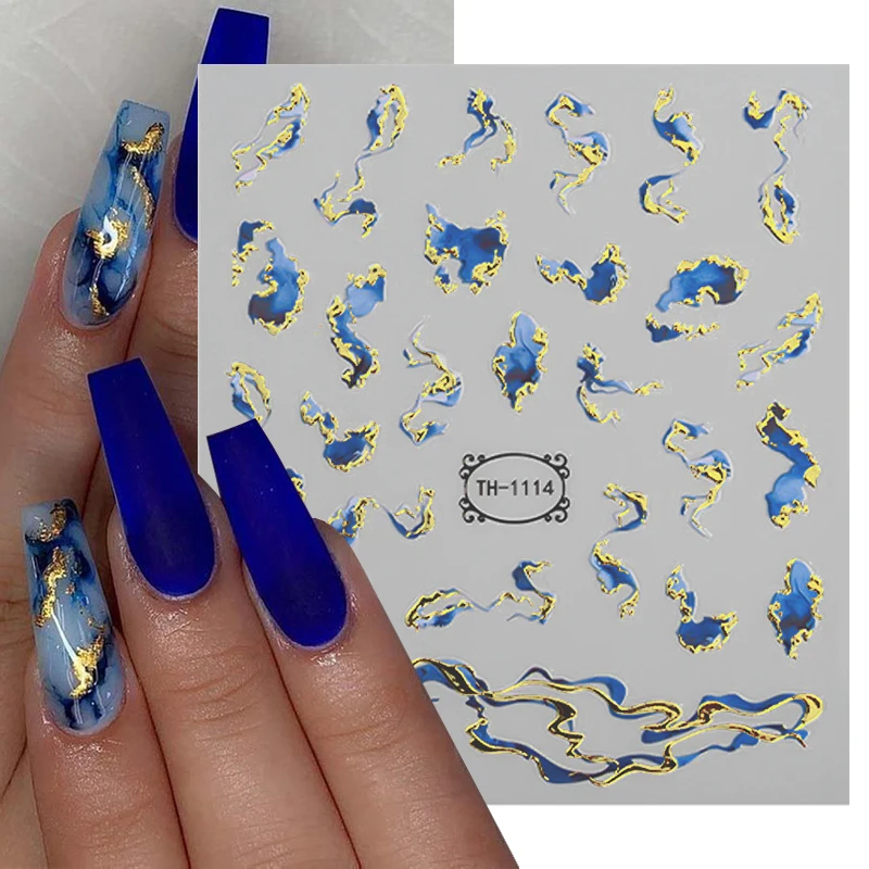 

Golden Wave Line 3D Nail Sticker Marble Blue Geometry Abstract Nail Art Sliders Silver French Liner Decals Manicure Decorations