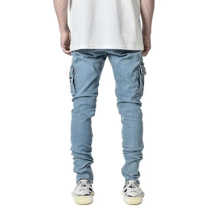 2022 New Fashion Multi Side Pocket Hip Hop Men Pencil Cargo Jeans Trousers Slim Casual Male Cotton Denim Pants Pantalon Homme