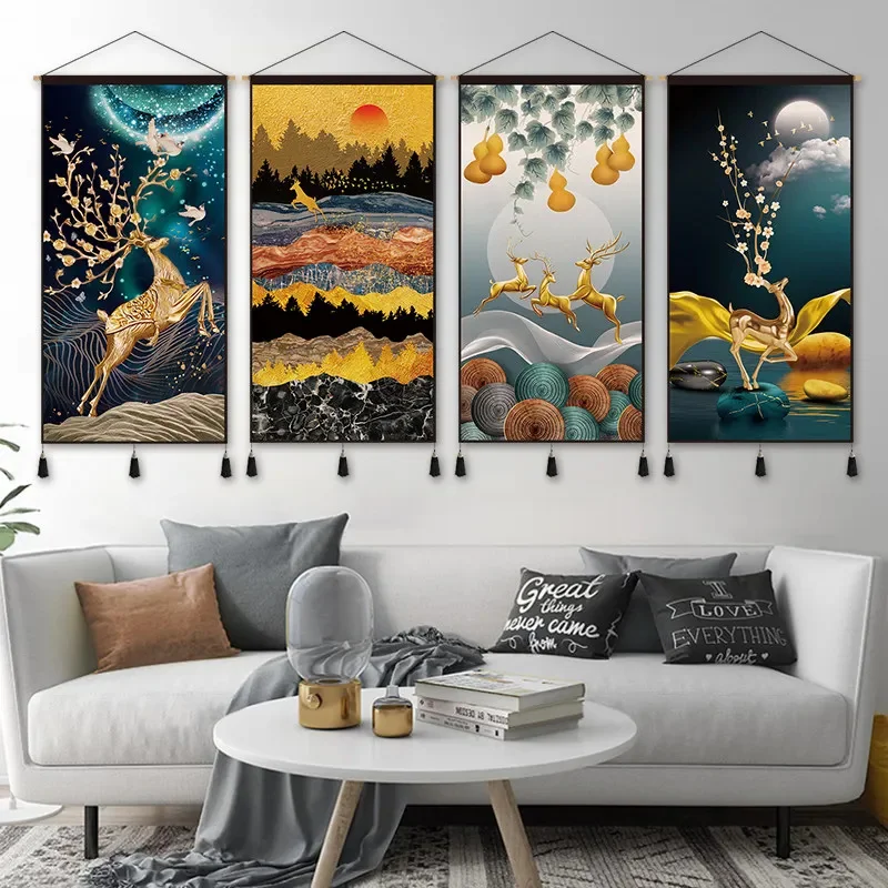 

Ginkgo Leaf Gold Canvas Hanging Painting Cloth Art Living Room Entrance Background Wall Decoration Dining Room Tapestry Mural