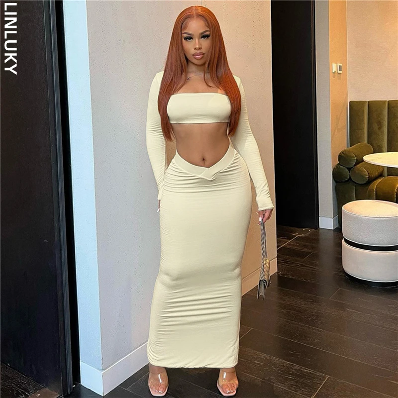 

2023 Summer Fashion Square Neck Open Navel Crop Top And Skirt Outfits For Women Matching Sets 2 Piece Sets Club Party Clothes