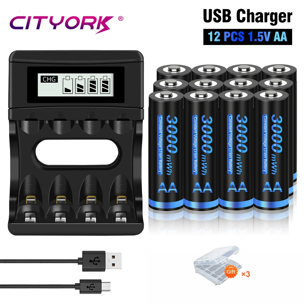 

CITYORK 1.5V AA Li-ion Rechargeable Battery 3000mWh 1.5 V AA Lithium Rechargeable Batteries For Remote Control Toy Battery