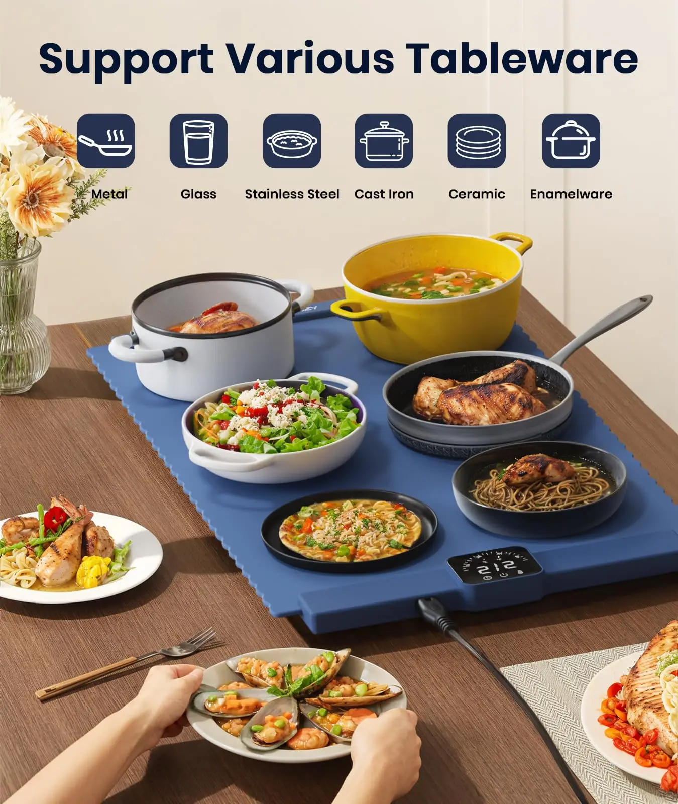 Подогревающий коврик для еды электрический подогреватель Силиконовый поднос с 5