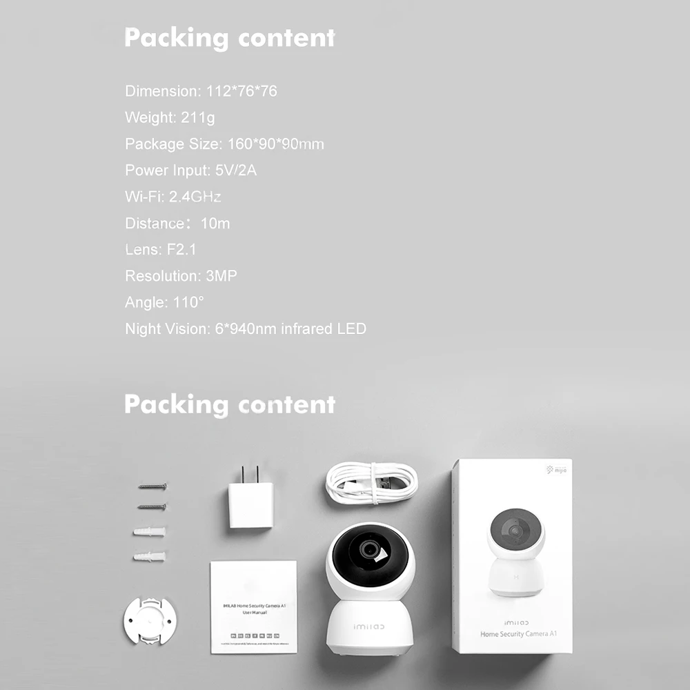 IMILAB IP-камера 2K 1296P HD Смарт-Камера A1 веб-камера WiFi ночное видение 360 ° видеокамера