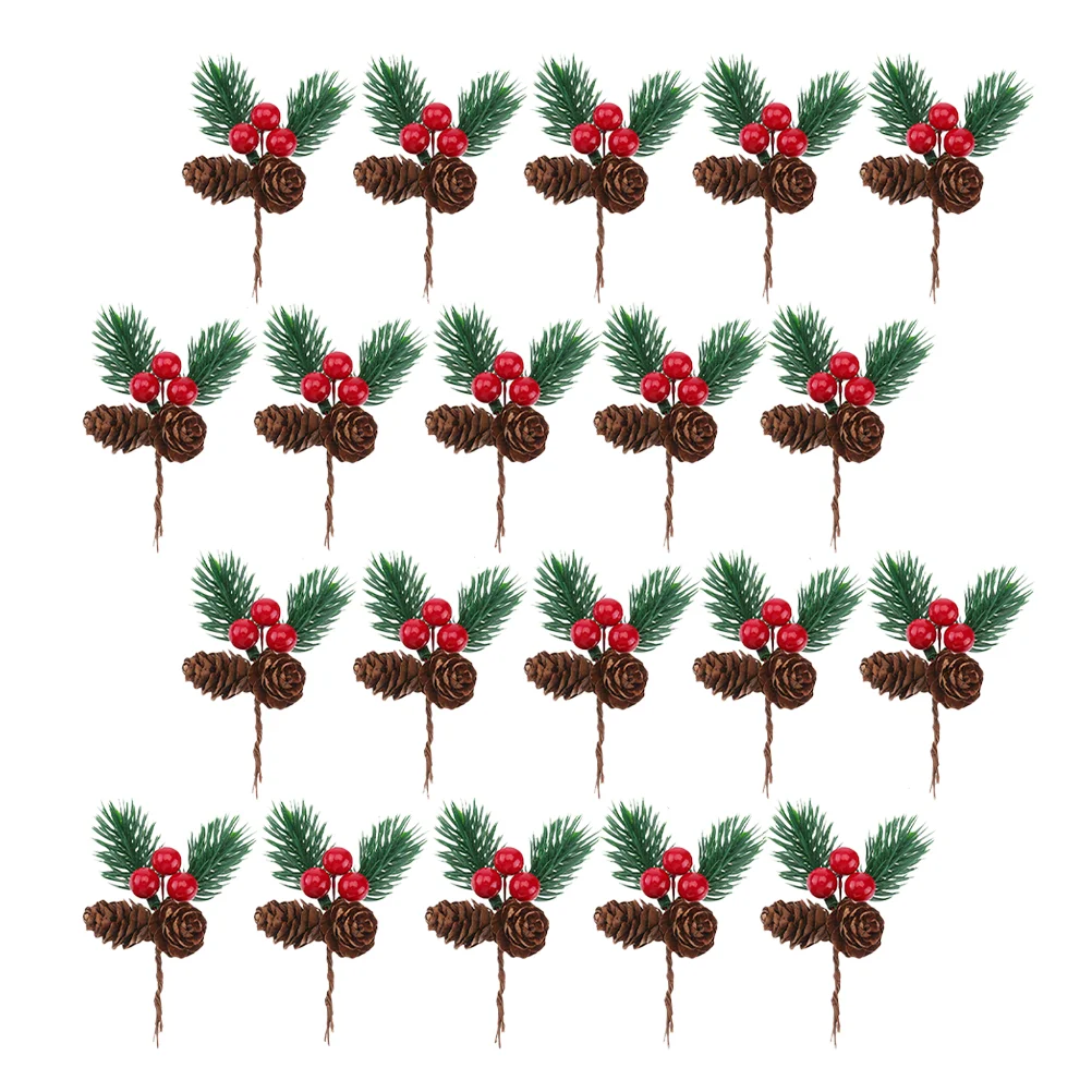 

20Pcs Berry Pine Cones Pine Needles Stems Picks Artificial Christmas Berries Decor for Crafts