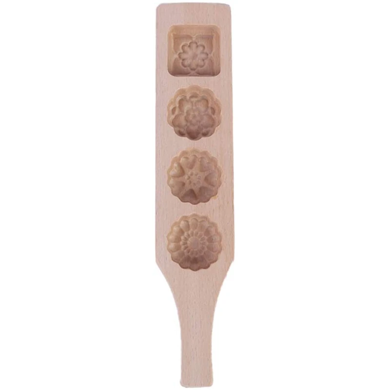 

4-Hole Wooden Moon Cake Mold Pastry Baking Tool, Used To Make Mung Bean Ice Skin Pastry Mold (Random Style)