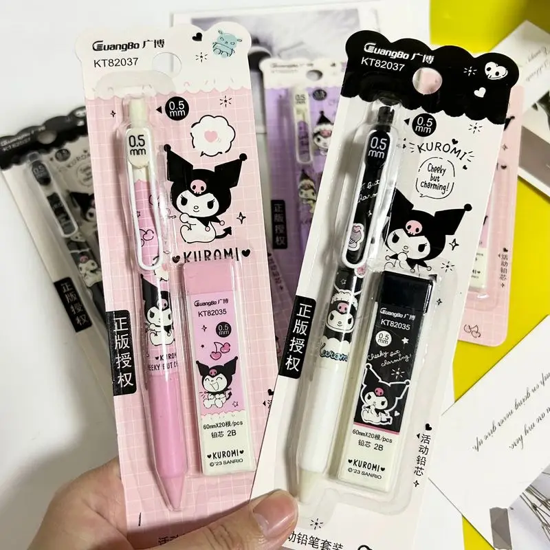 

12pcs Automatic Pencil Set Sanrio Kuromi Student Stationery Push-Action Pencil Brush Question Pen Activity Pencil Refill 0.5