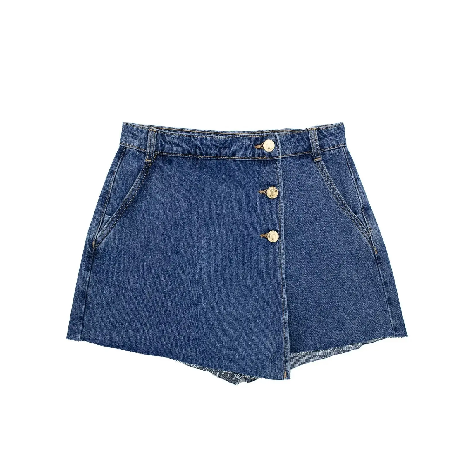 TRAF 2023 Women Summer Fashion Single Buttons Zipper Fly Casual Denim Mini Shorts Skirts Female Pockets Slim Hot Pants Mujer