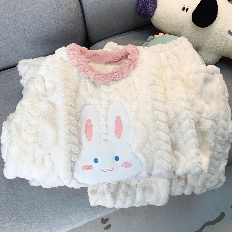 2024 зимний женский пижамный комплект милая коралловая бархатная одежда для сна