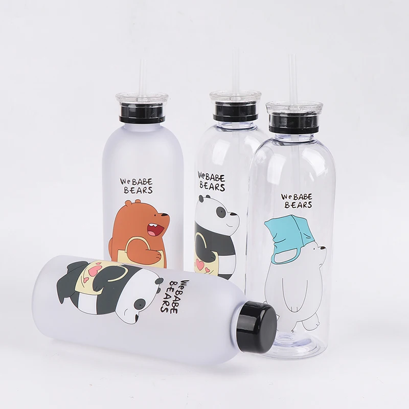 

1000ml Cute PandaTransparent Water Bottles With Straw Leak-Proof Frosted Protein Shaker Kawaii Large Capacity Drinking Utensils