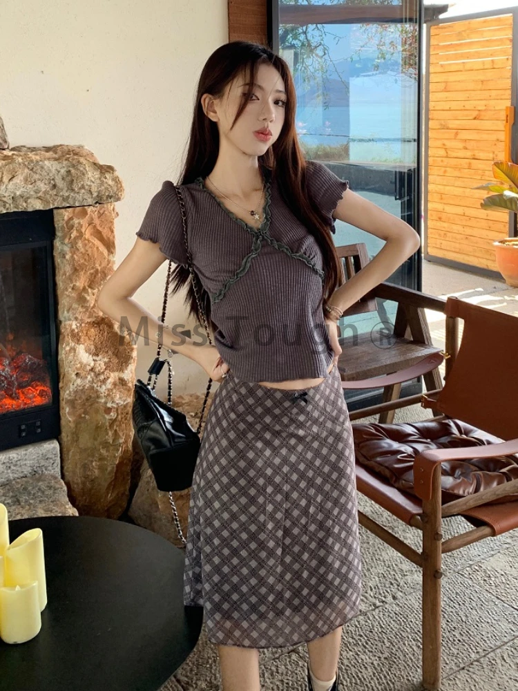 Женский клетчатый костюм из 2 предметов серый винтажный с завышенной талией и