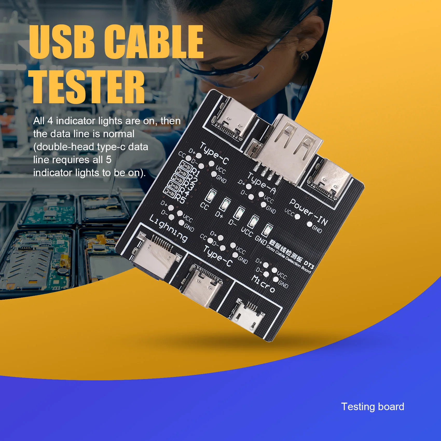 Фото Плата обнаружения кабеля передачи данных DT3, тестер USB-кабеля для IOS Android Type-C, ремонт тестовой платы включения-выключения короткого замыкания №4