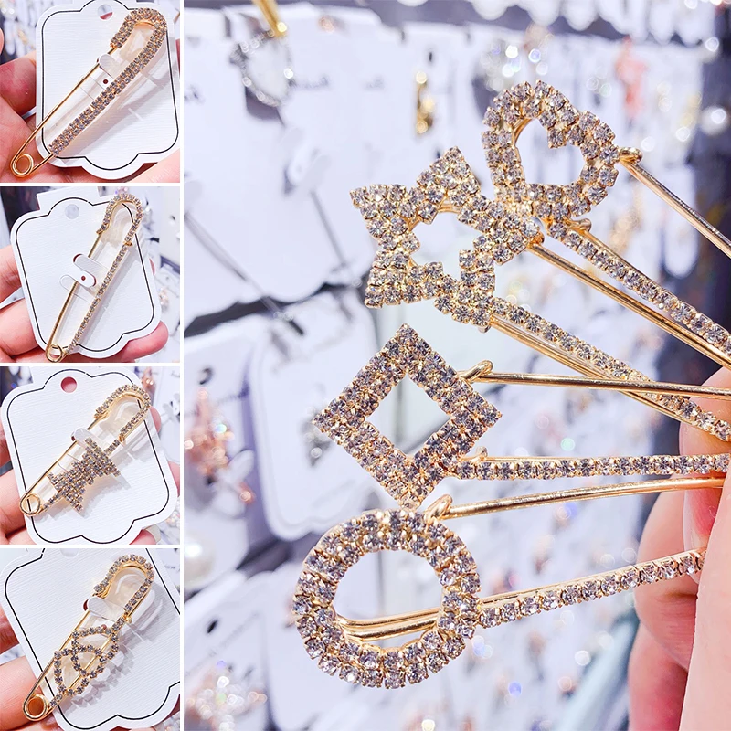 

Hot Shiny Rhinestones Pin Brooches Women Fashion Heart Round Square Gold Color Brooch Ladies Elegant Clothing Accessories