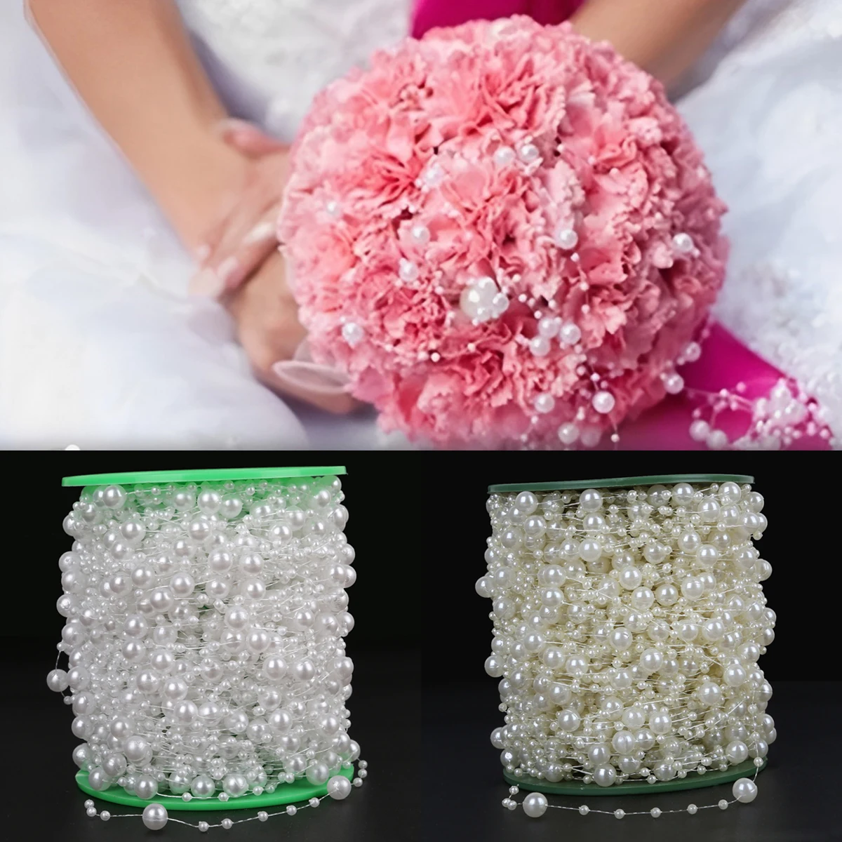 

60 м, искусственные зеркальные бусины, многоразовая гирлянда из искусственного жемчуга, цепочка, декоративные жемчужные бусины для рукодели...