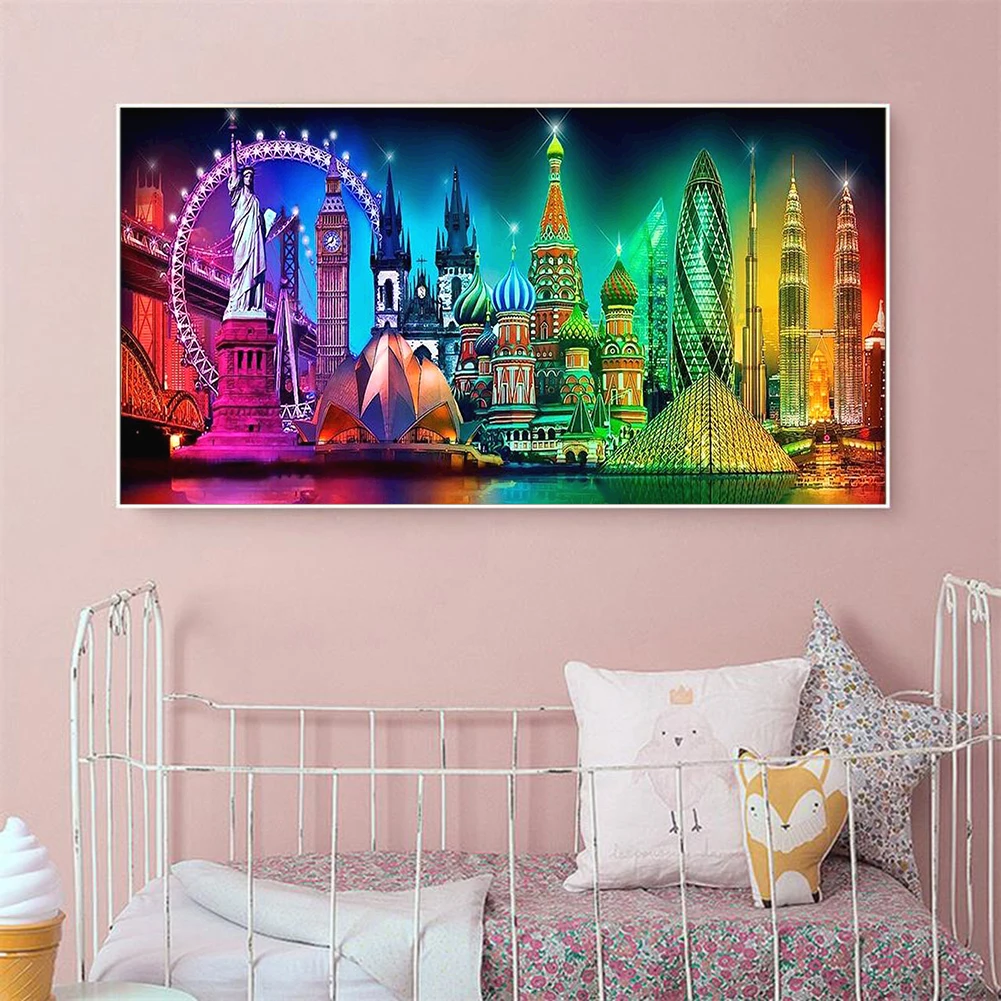 

5D квадратные круглые камни, креативная Статуя Свободы Нью-Йорка, двойные башни Петронас, мировой торговый центр, мозаика для алмазной живоп...