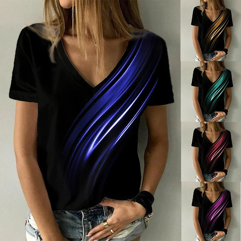 

Женская летняя футболка с коротким рукавом и V-образным вырезом