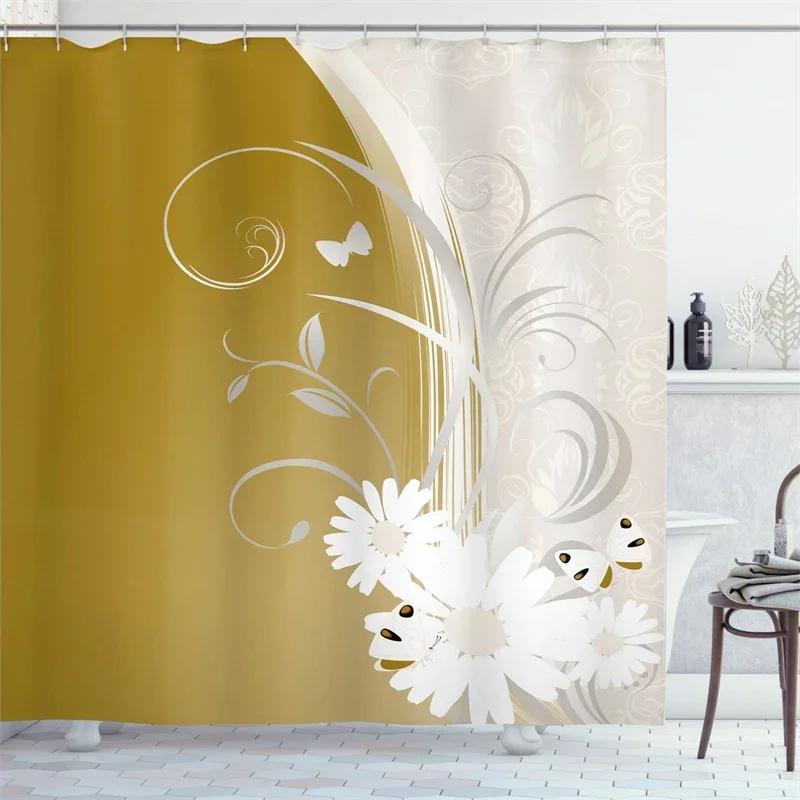 Водонепроницаемая занавеска для душа Летающие бабочки ромашка