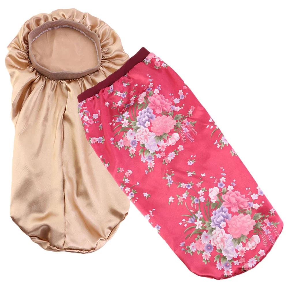 2-х шт. эластичный атласный чепчик для сна с шелковым принтом кудрявых волос