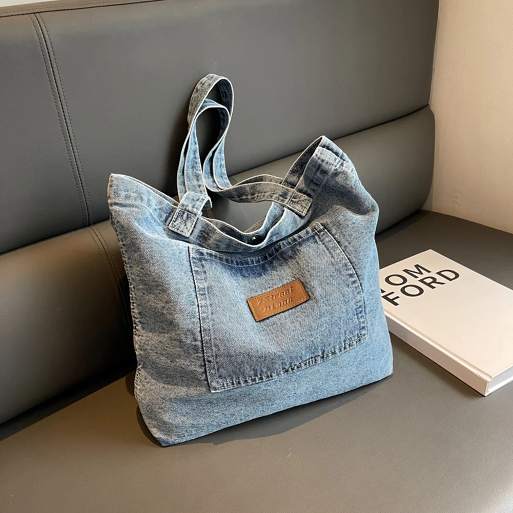 

Women Shoulder Bag Large Capacity Denim Tote Bag Fashionalbe Underarm Bag Solid Color Simple Female Commuter Handbag Shopper Bag