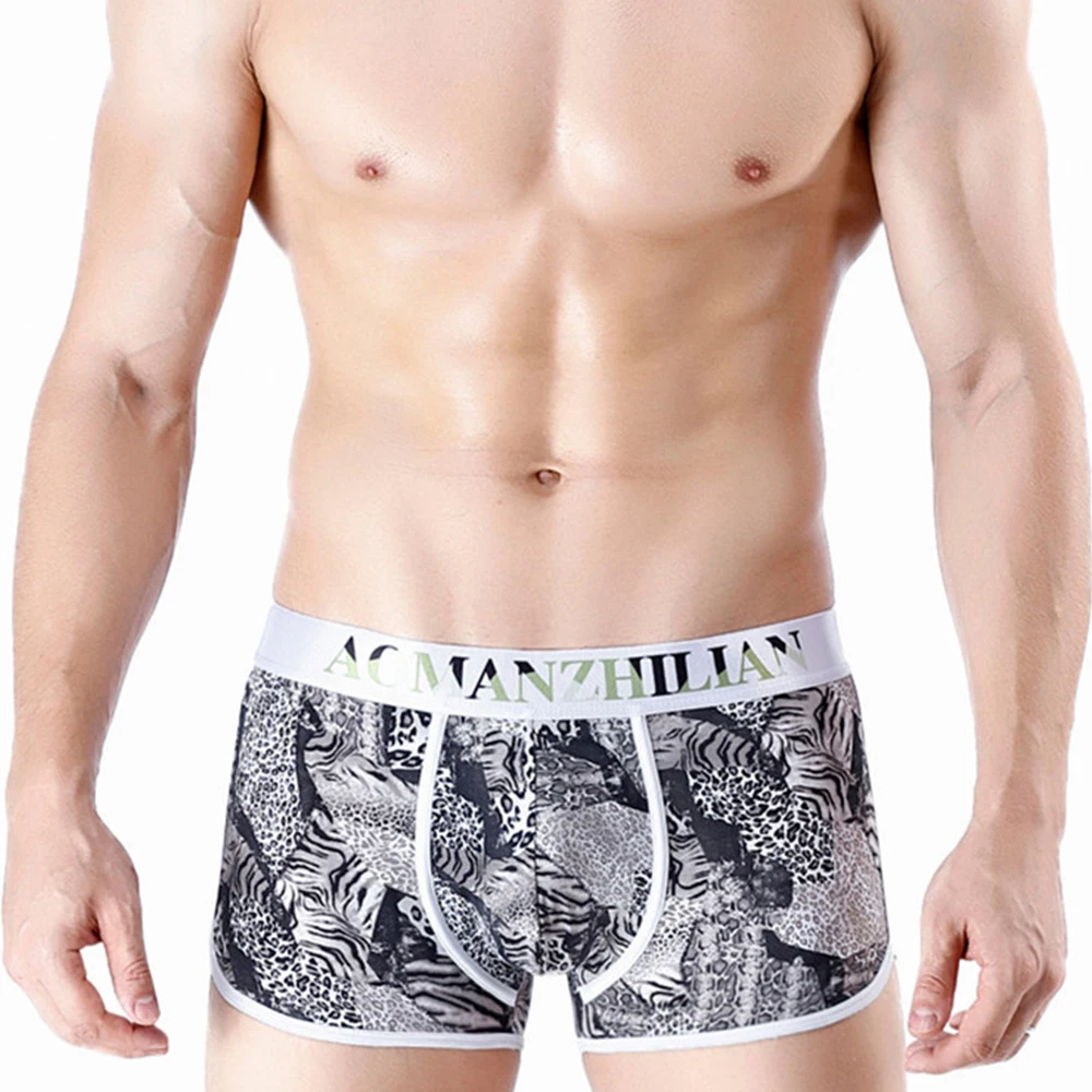 

New Men Print Boxer Briefs Comfy Soft Sexy Underwear Pouch Shorts U Convex Pouch Antibacterial Underpants Gay Men Boxers Panties