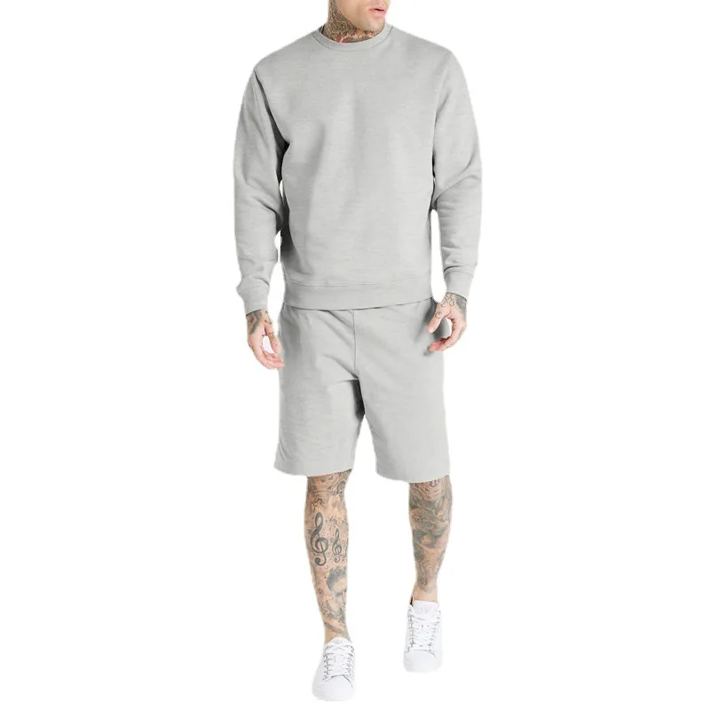 

Men Outfit Set 2022 Men's Sports Suit Fashion Casual Long-sleeved Round Neck T-shirt Shorts Suit Men's Fitness Suit